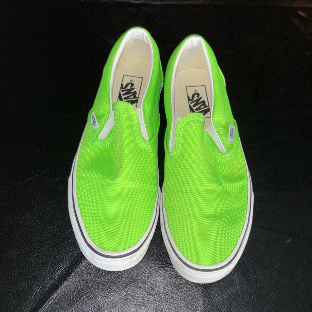 Vans Neon Green Slip-on style, size Men’s 7.5 Women’s 9